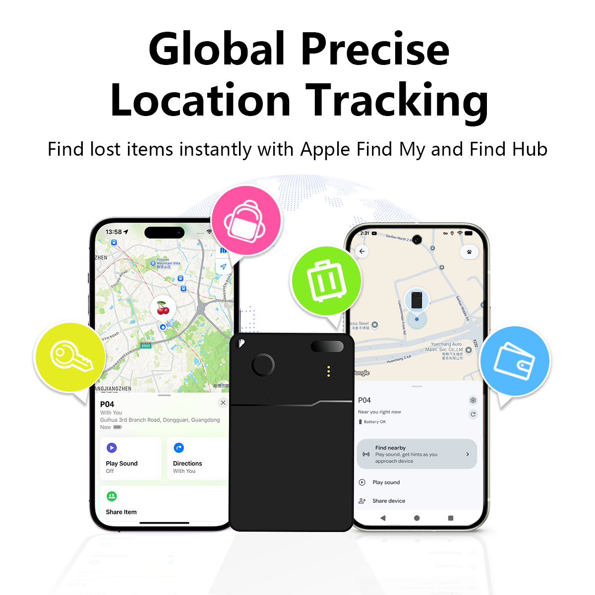 Universal Wireless Charging Wallet Tracker Card | Works with Apple Find My & Android Find Hub Micflip P28