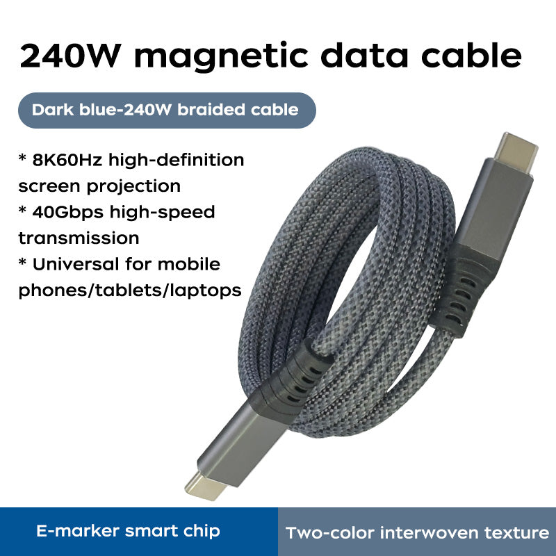 Nanocable de absorción magnética con función completa USB4Gen3 de 240 W y 40 Gbps