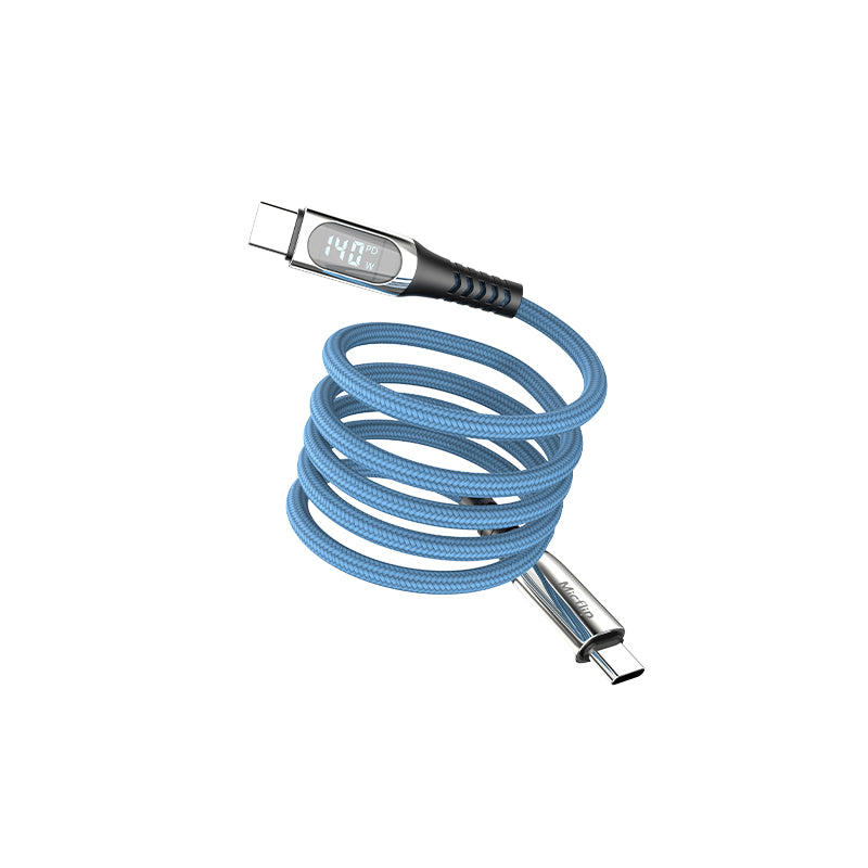 Cable magnético de succión tipo C a tipo C de 140 W, cable trenzado de carga rápida, cable magnético multifunción para teléfono móvil.