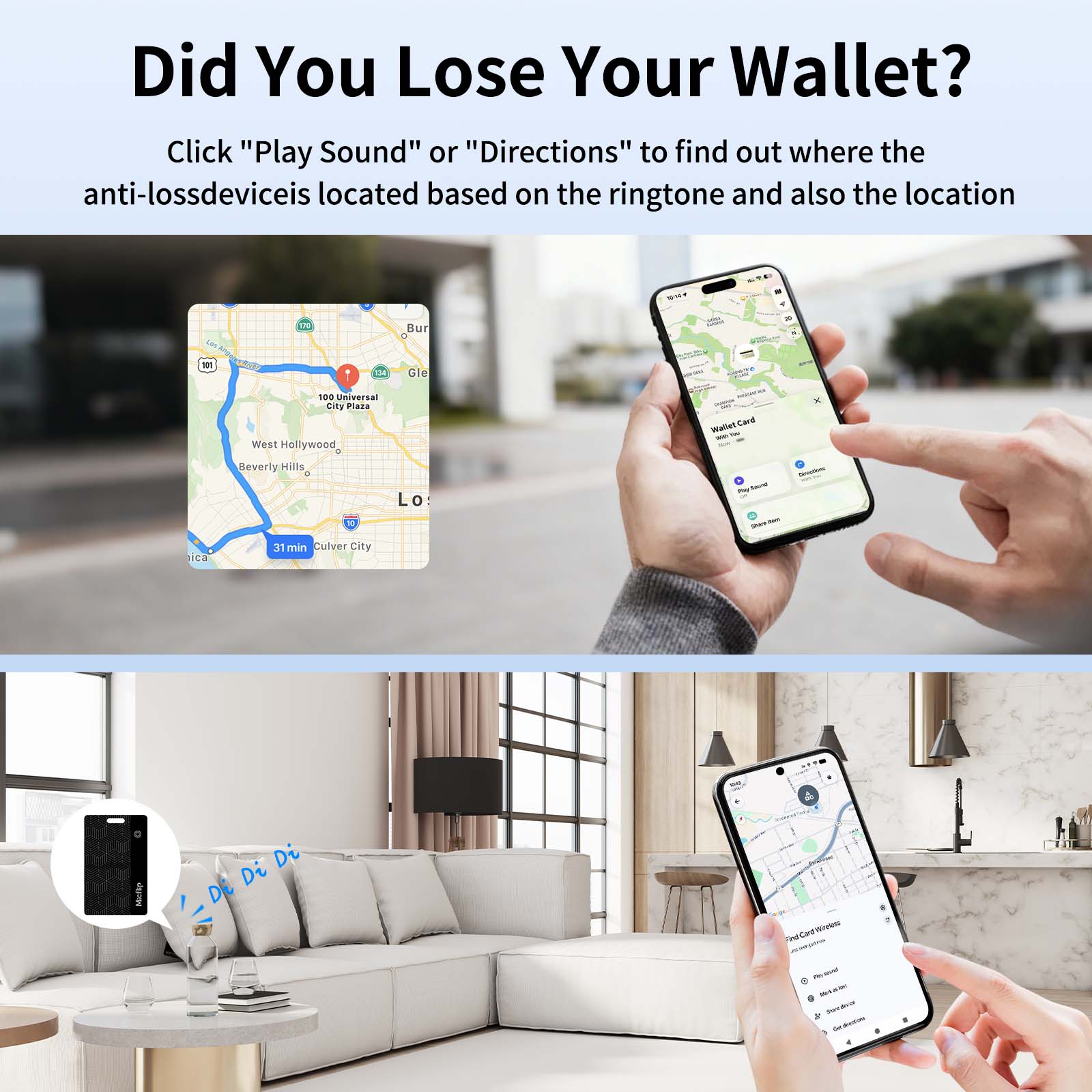 Ultra-Thin Rechargeable Wallet Tracker Card | Works with Apple Find My & Global Positioning Micflip p10