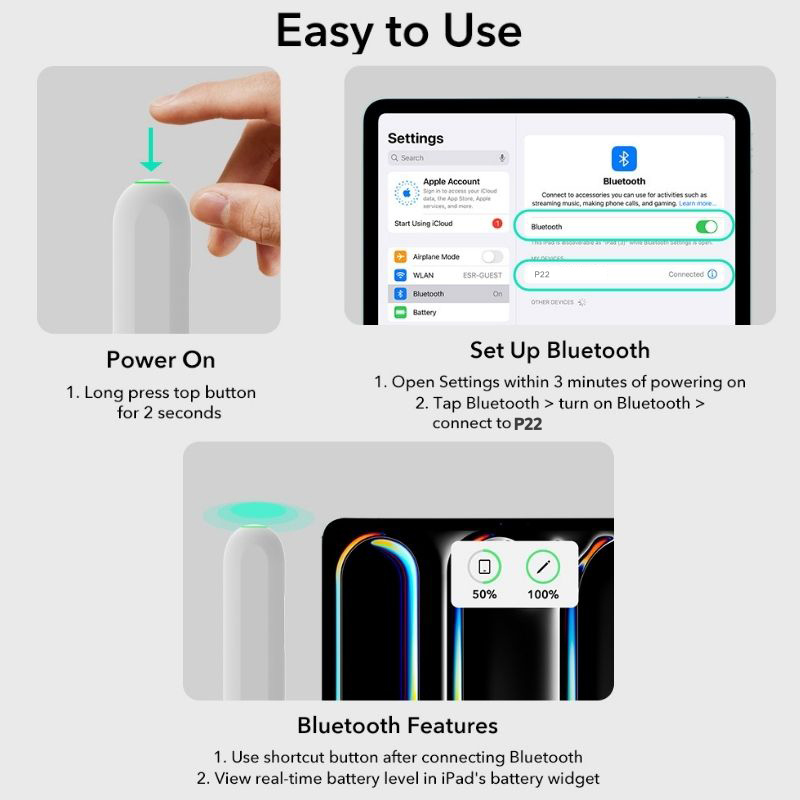 Micflip Apple Pencil compatible with iPad 2018-2026 work with Findmy App with Tilt Sensitivity for iPad Pro 12.9/11 Air 5/4 Mini 6/5