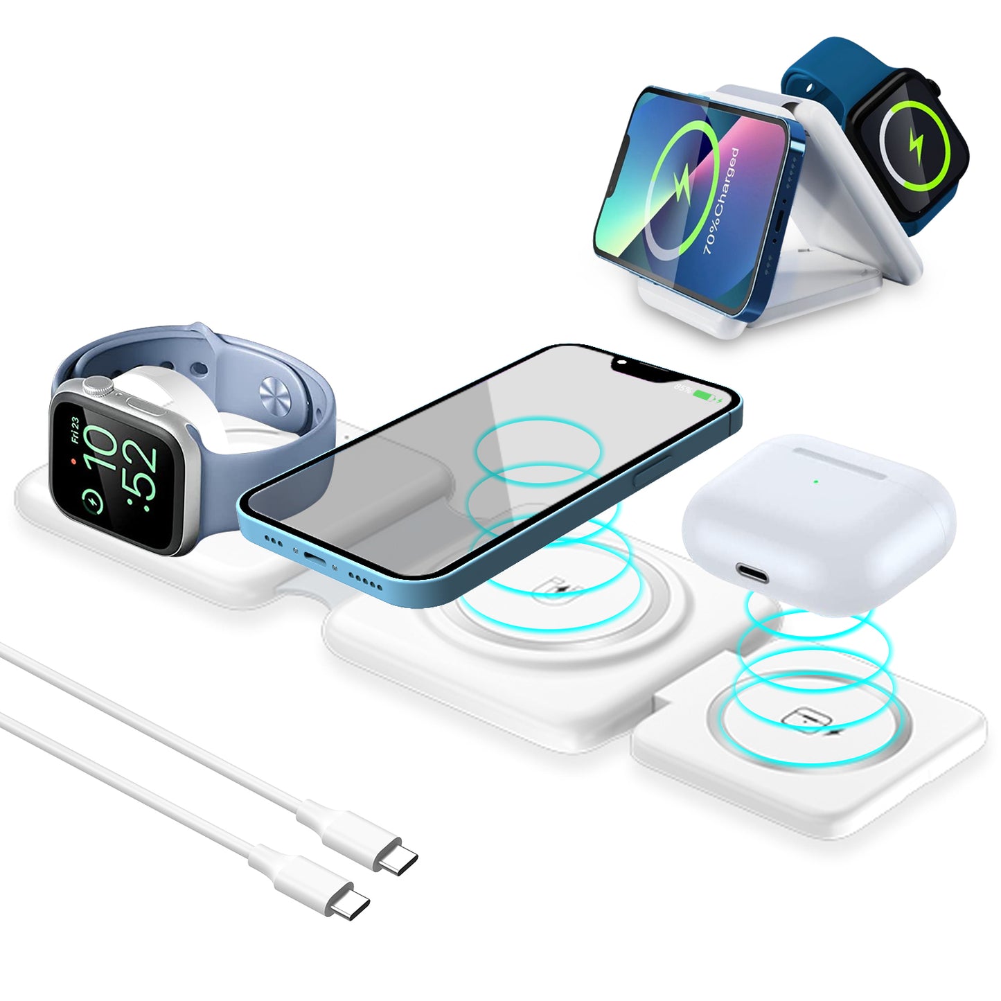 Micflip 3 in 1 Wireless Charging Station,Foldable Portable Charger iphone Magnetic Charging Pad for iPhone 15/14/13/12 Pro Max Plus,Apple Watch,AirPo