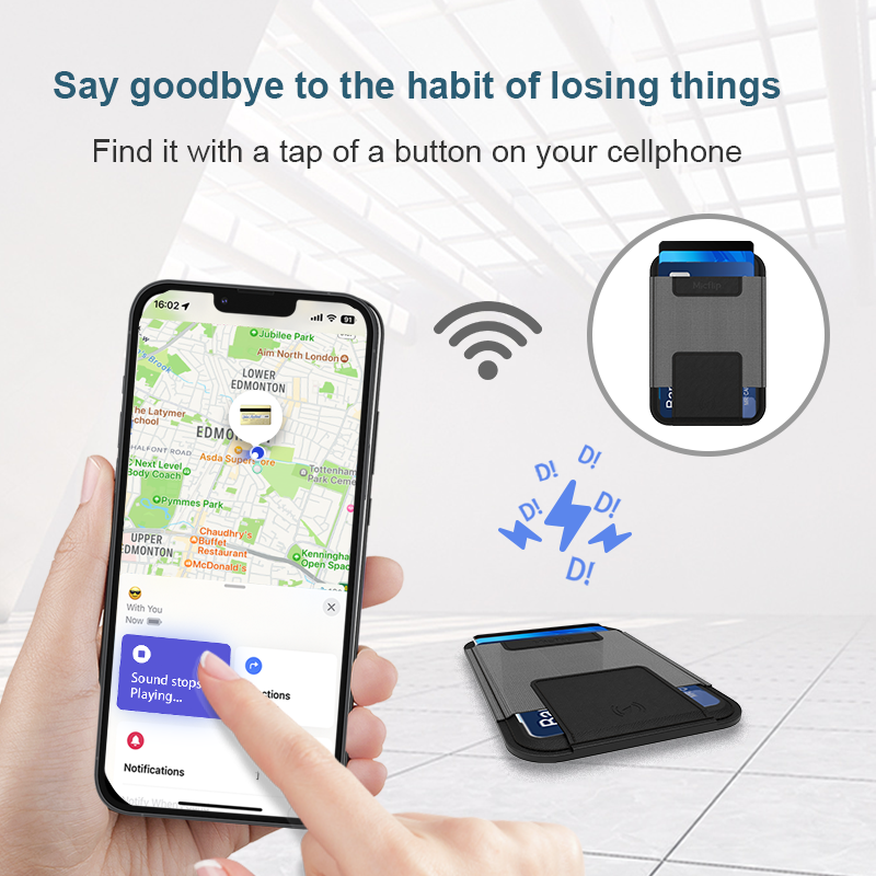 Tarjetero magnético rastreable Micflip, billetera de cuero MagSafe para iPhone 17/16/15/14. Compatible solo con Find My iOS. 