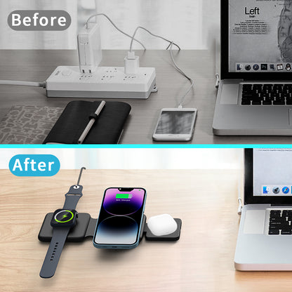 Micflip 3 in 1 Wireless Charging Station,Foldable Portable Charger iphone Magnetic Charging Pad for iPhone 15/14/13/12 Pro Max Plus,Apple Watch,AirPo