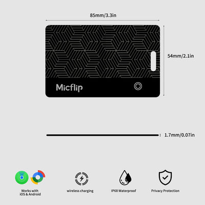 Ultra-Thin Rechargeable Wallet Tracker Card | Works with Apple Find My & Global Positioning Micflip p10