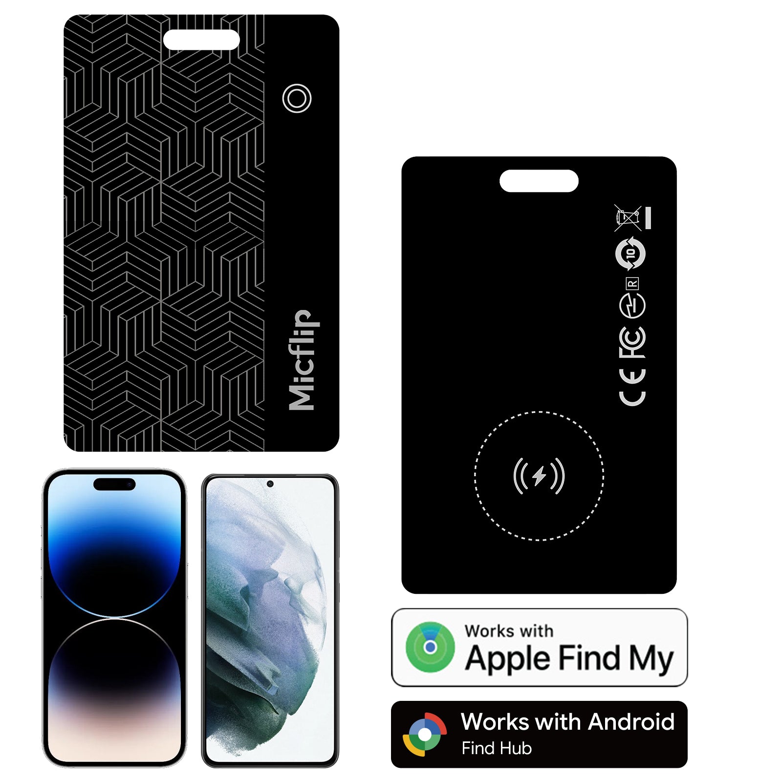 Ultra-Thin Rechargeable Wallet Tracker Card | Works with Apple Find My & Global Positioning Micflip p10
