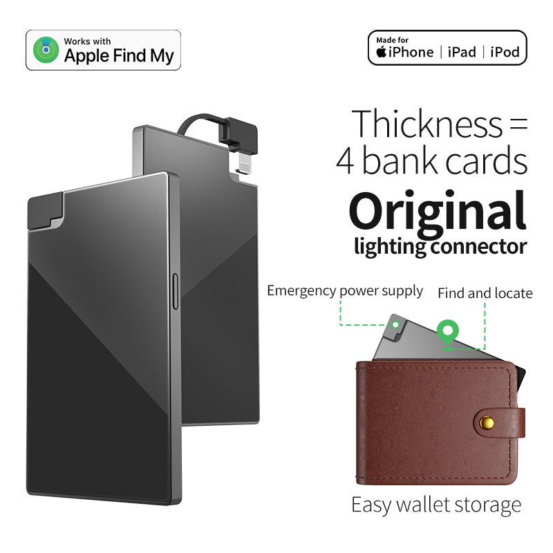 Micflip 2-in-1 Ultra-Slim Wallet Power Bank & Item Finder Apple Find My Certified 1480mAh Emergency Battery with Integrated Lightning Cable