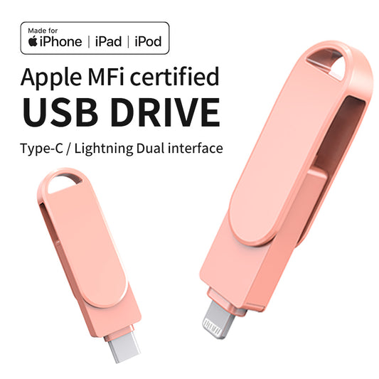 Apple MFi Certified Lightning/Type-C/USB A Ports Flash Drive – Expand iPhone/iPad/Android/Harmony OS Storage, Back Up Files Securely