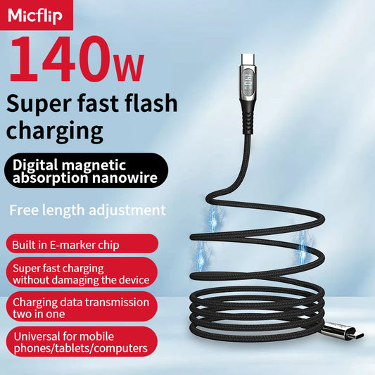 140W Magnetic Suction Type C to Type C Cable Fast Charging Braided Charging Cable Magnetic Multi-function Mobile Phone Cable