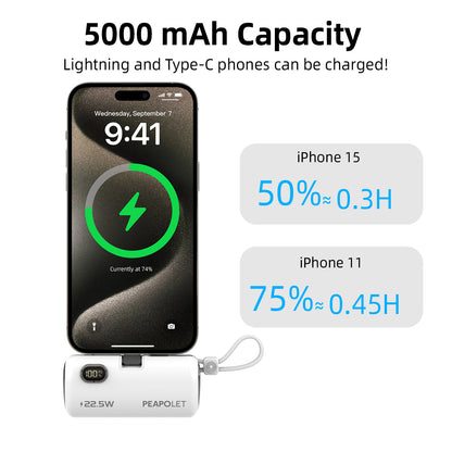 Banco de energía de cápsula Micflip de 5000 mAh: adecuado para interfaces USB-C y Lightning, bajo consumo de energía, solución de carga portátil