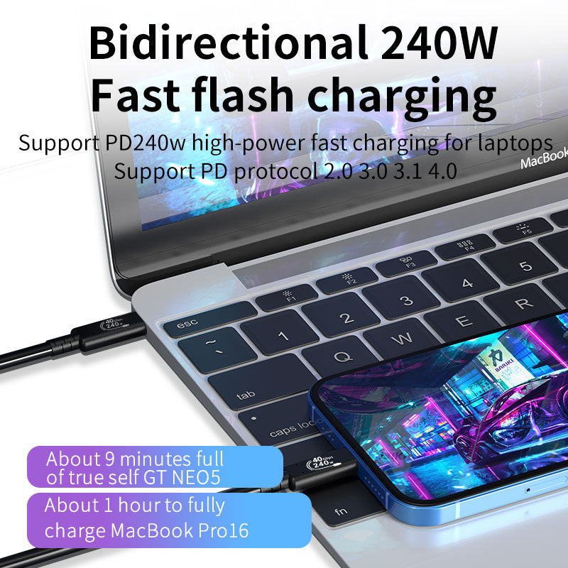 Thunderbolt USB4 Type C Cable 40Gbps 240W Fast Charging 8K 60Hz USB4 Thunderbolt4 Data Data Transfer Cable