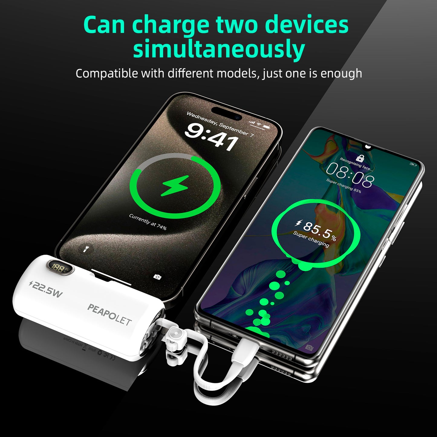 Banco de energía de cápsula Micflip de 5000 mAh: adecuado para interfaces USB-C y Lightning, bajo consumo de energía, solución de carga portátil