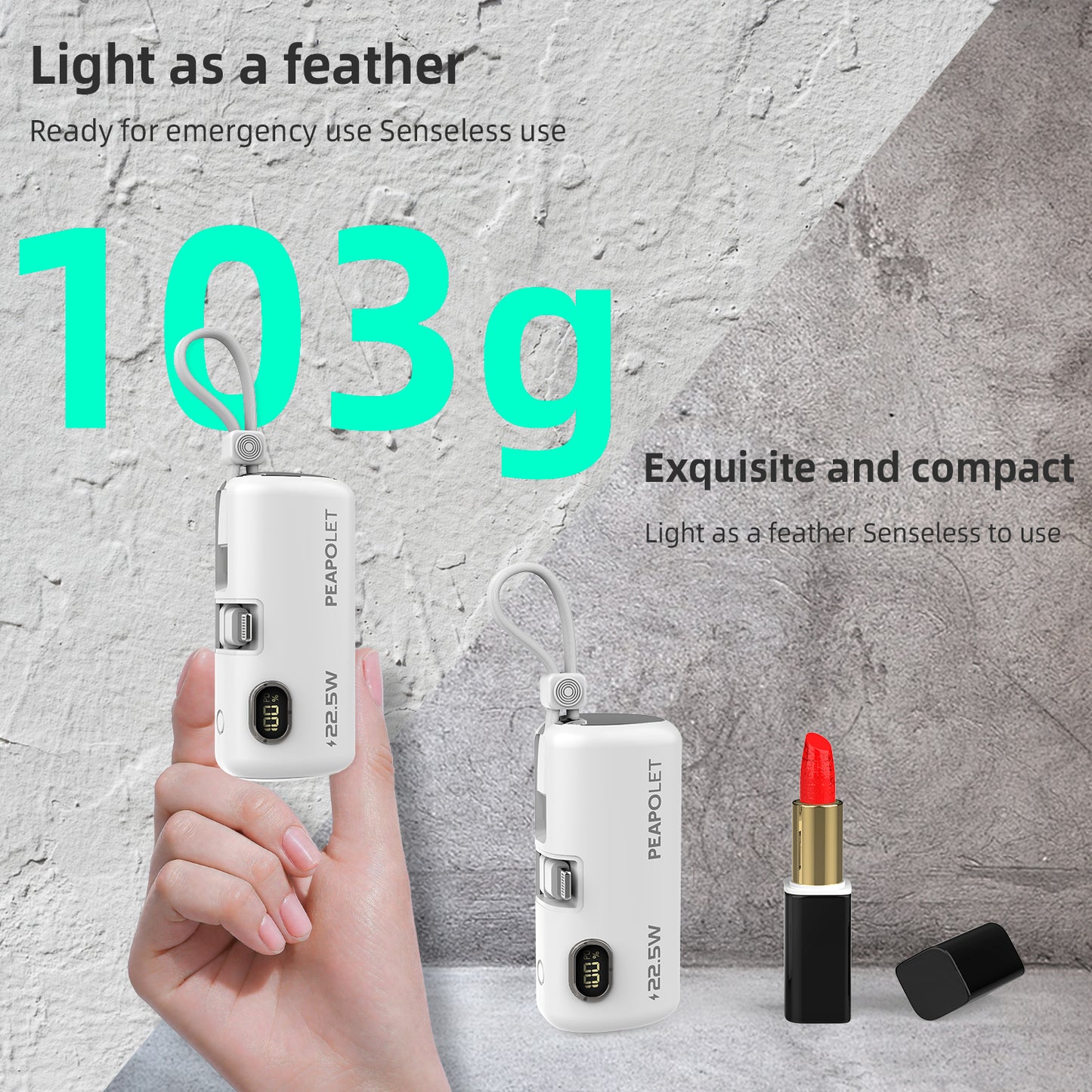 Banco de energía de cápsula Micflip de 5000 mAh: adecuado para interfaces USB-C y Lightning, bajo consumo de energía, solución de carga portátil