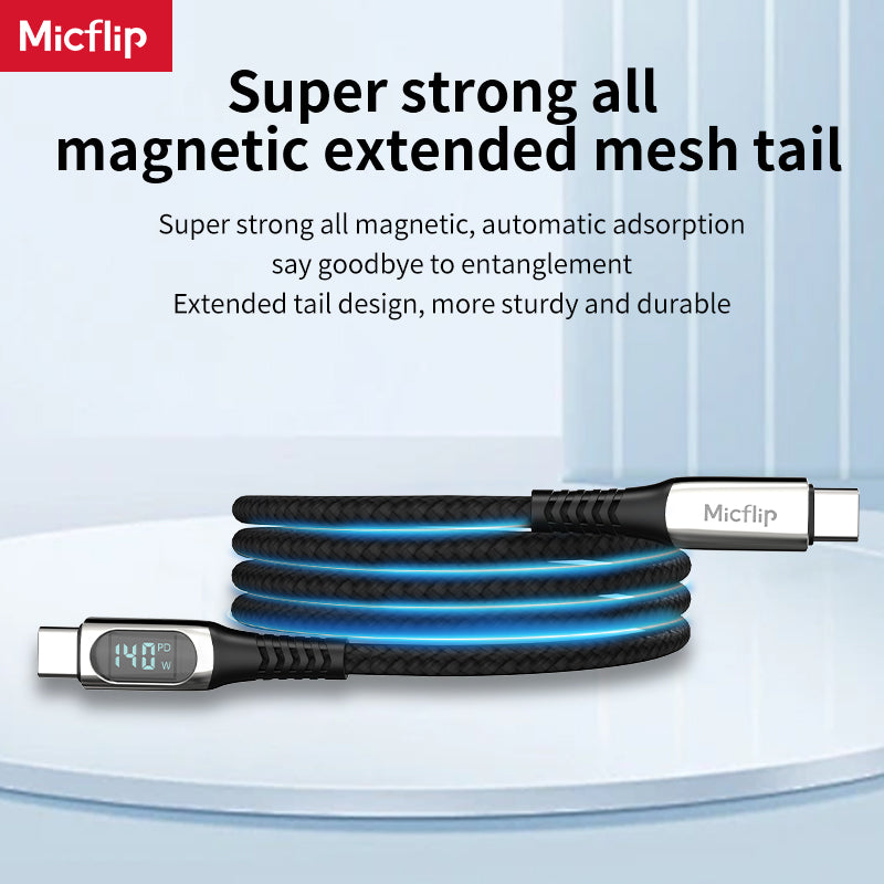 Cable magnético de succión tipo C a tipo C de 140 W, cable trenzado de carga rápida, cable magnético multifunción para teléfono móvil. 