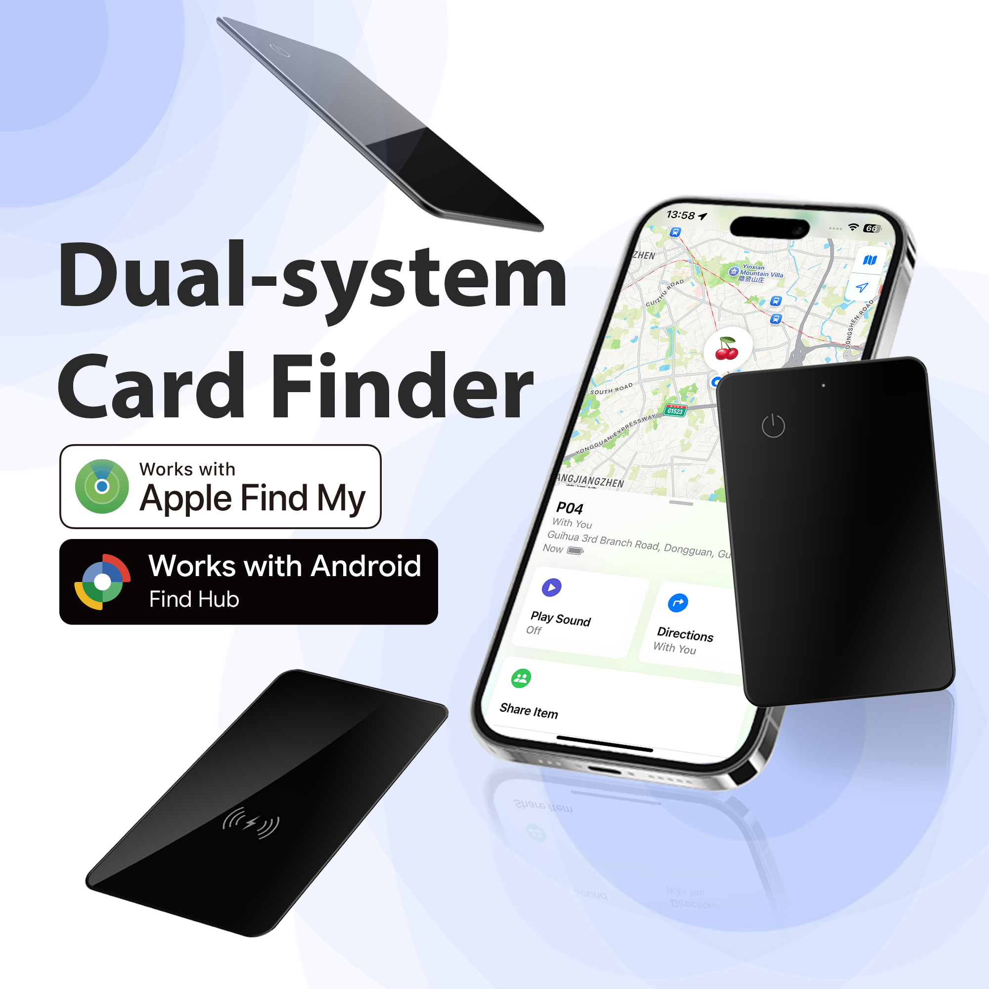Smart Ultra Thin Wallet Tracker Card for Apple/android Dual System Key Luggage Gps Locator Tag Works with Google Find My Device P04-5