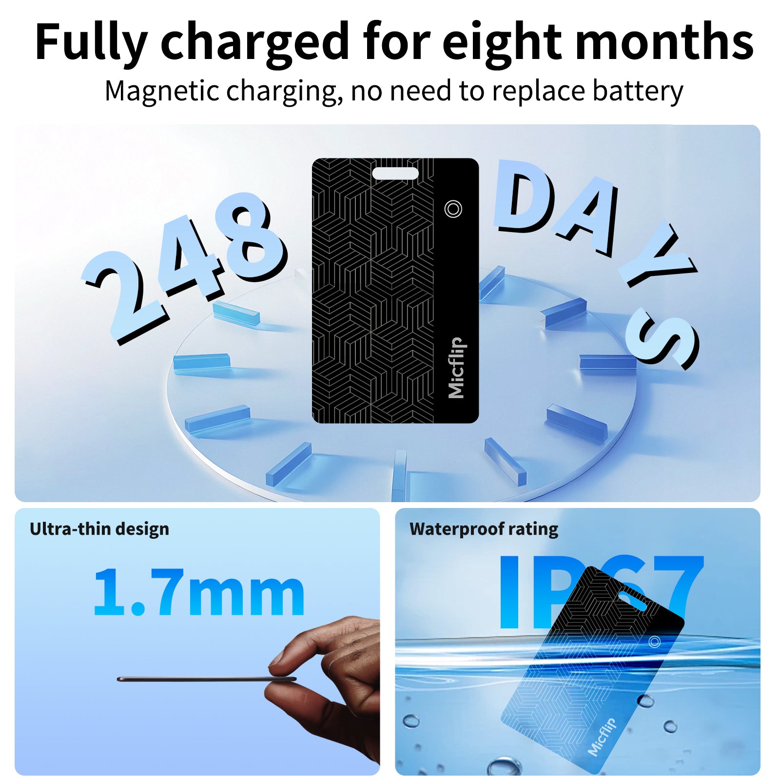 Ultra-Thin Rechargeable Wallet Tracker Card | Works with Apple Find My & Global Positioning Micflip p10