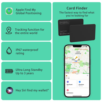 Wireless charging tracking location wallet tracker card Works with Apple Find My (iOS Only)