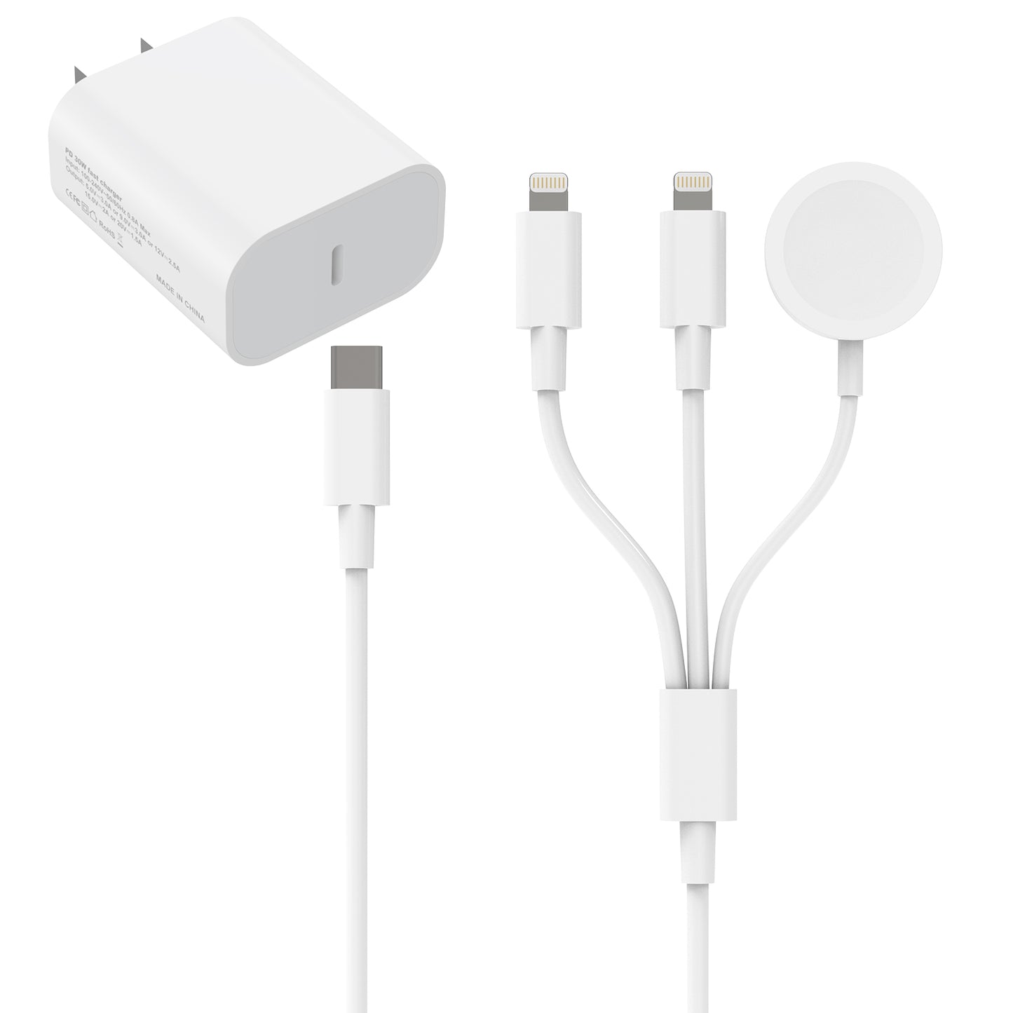 Cargador para Apple Watch blanco con cargador de 30 W para EE. UU. 