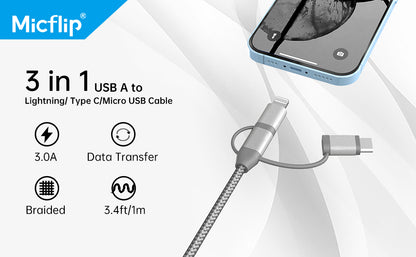 Apple MFi Certified 3-in-1 Charging Cable Adapter